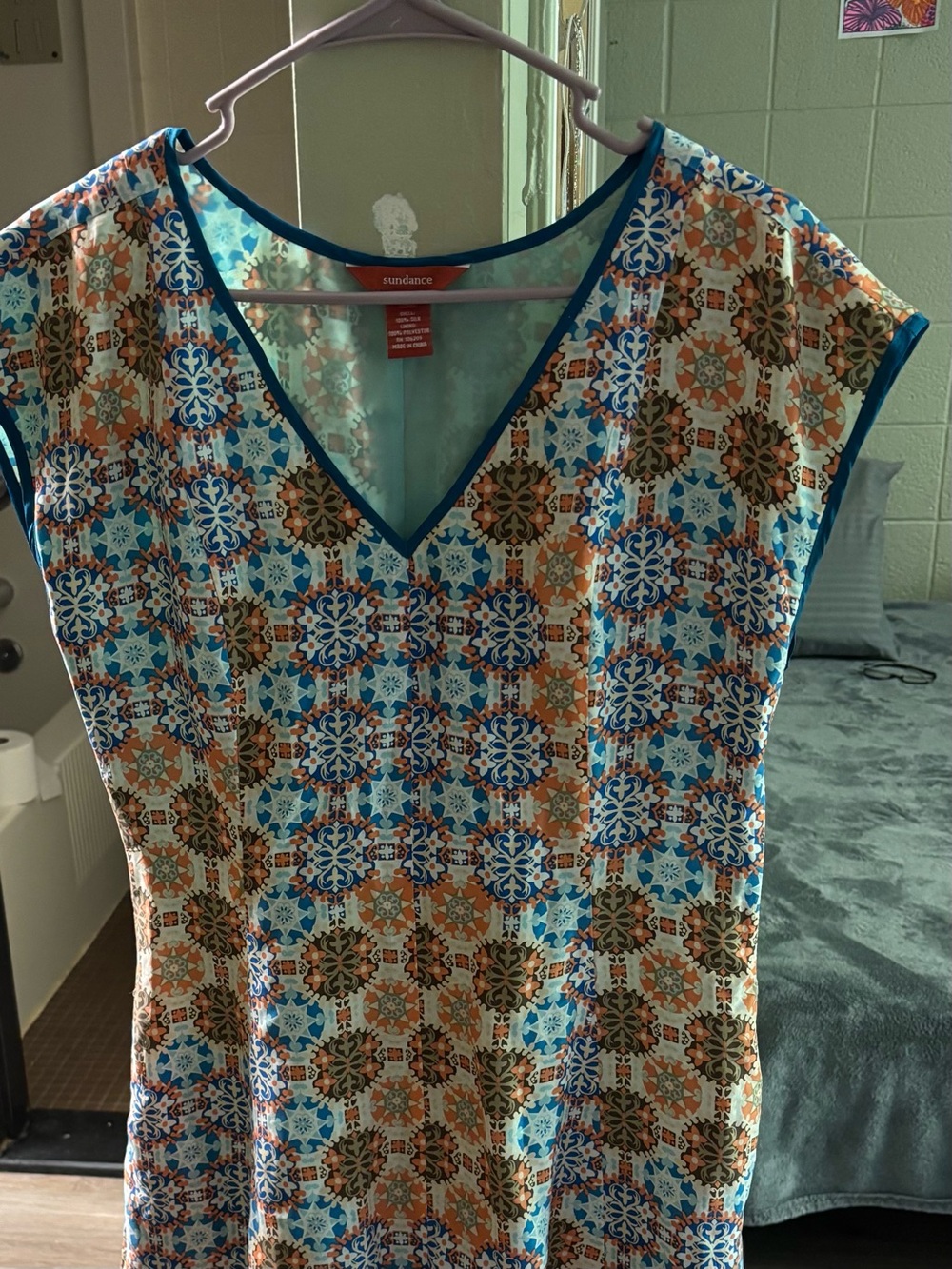 Sundance Blue, Orange & Brown Mosaic V-Neck Tunic